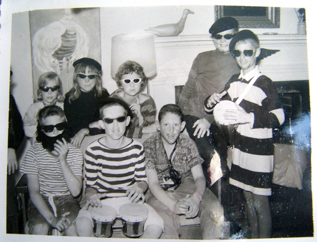 Several folks asked about my brother Tom. Sadly, he passed away in 1992.  I love this picture of his Beatnik Party. Tom is on the far right wearing the bold striped shirt. Thats Mark Tinker and Steve Lillis in the front and Cinny Cobb in the back (I think