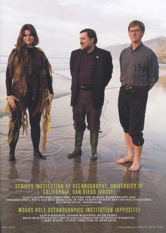 For those who did not see Nancy Knowlton in the Green Issue of Vanity Fair, May 2007, here it is (page 217) picturing Nancy looking lovely in kelp. This Global Citizen section gives tribute to The Minds Aquatic. Fantastic!